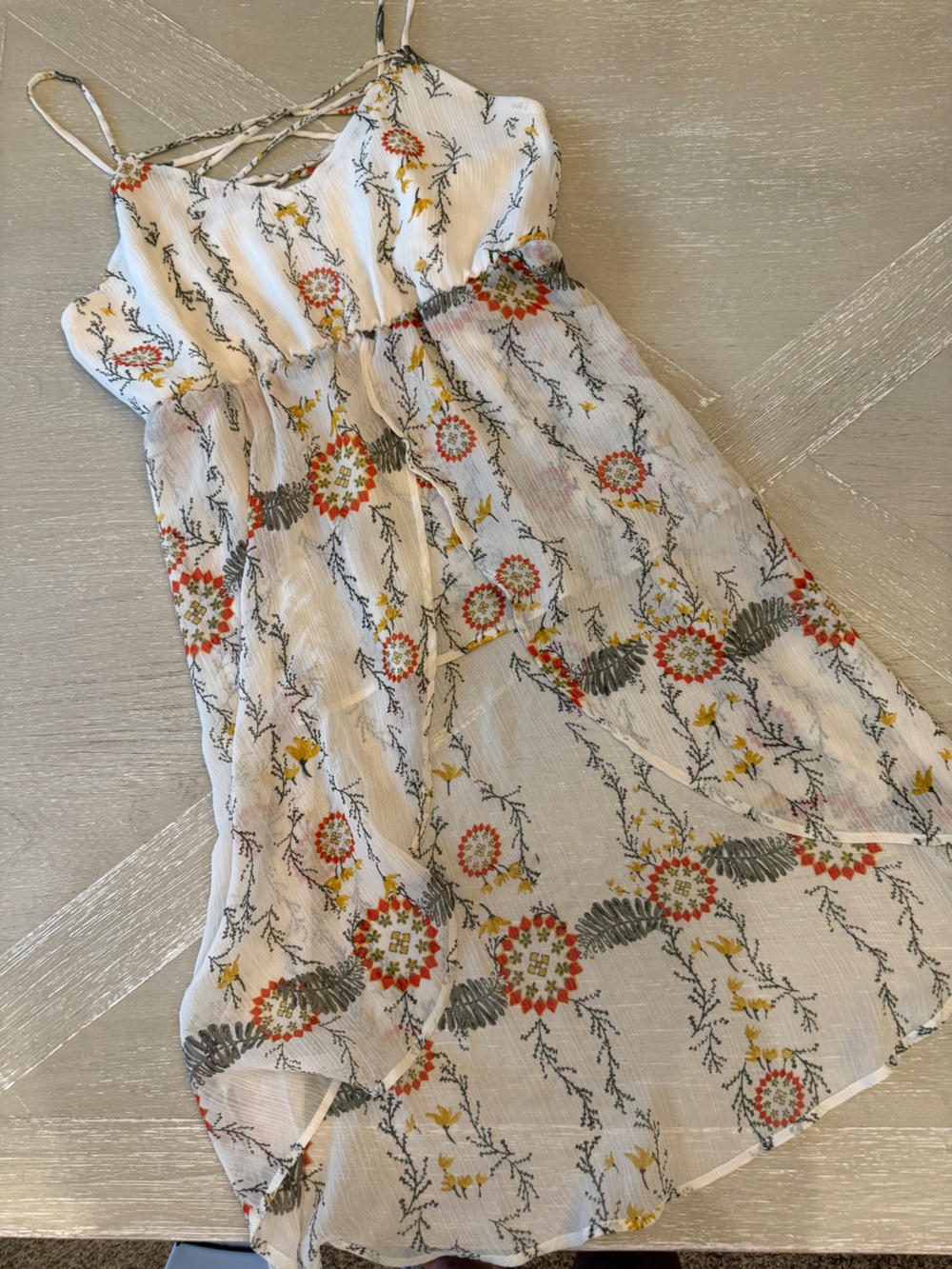 Maurices White Floral Tank Top with Red and Yellow Accents